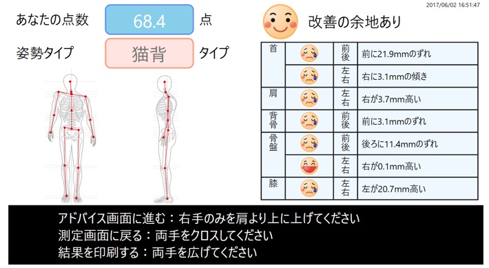 「NEC 立ち姿勢判別システム」結果画面イメージ